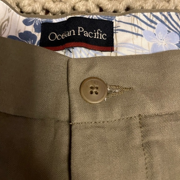🌴Ocean Pacific Mens Pleated‎ Shorts 33 green khaki color tone on tone pattern - Picture 3 of 12